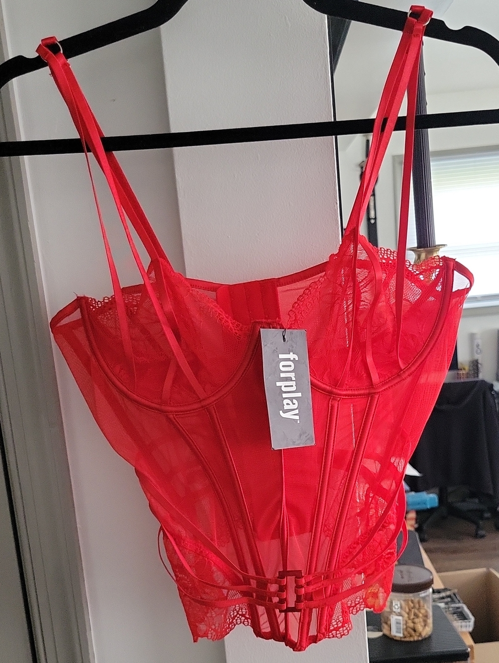 Forplay Red Lace Corset Bustier